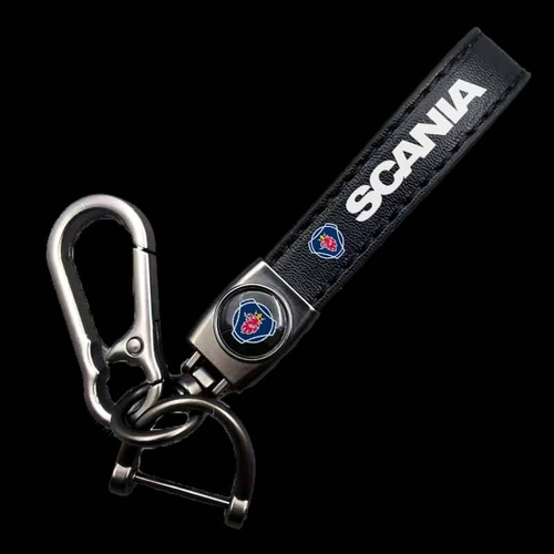Брелок для ключей кожаный с эмблемой Scania (кожзам, белая надпись)