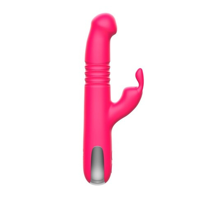 Розовый вибратор-ротатор со стимулятором клитора и возвратно-поступательными движениями - 22,4 см. (Цвет: розовый)