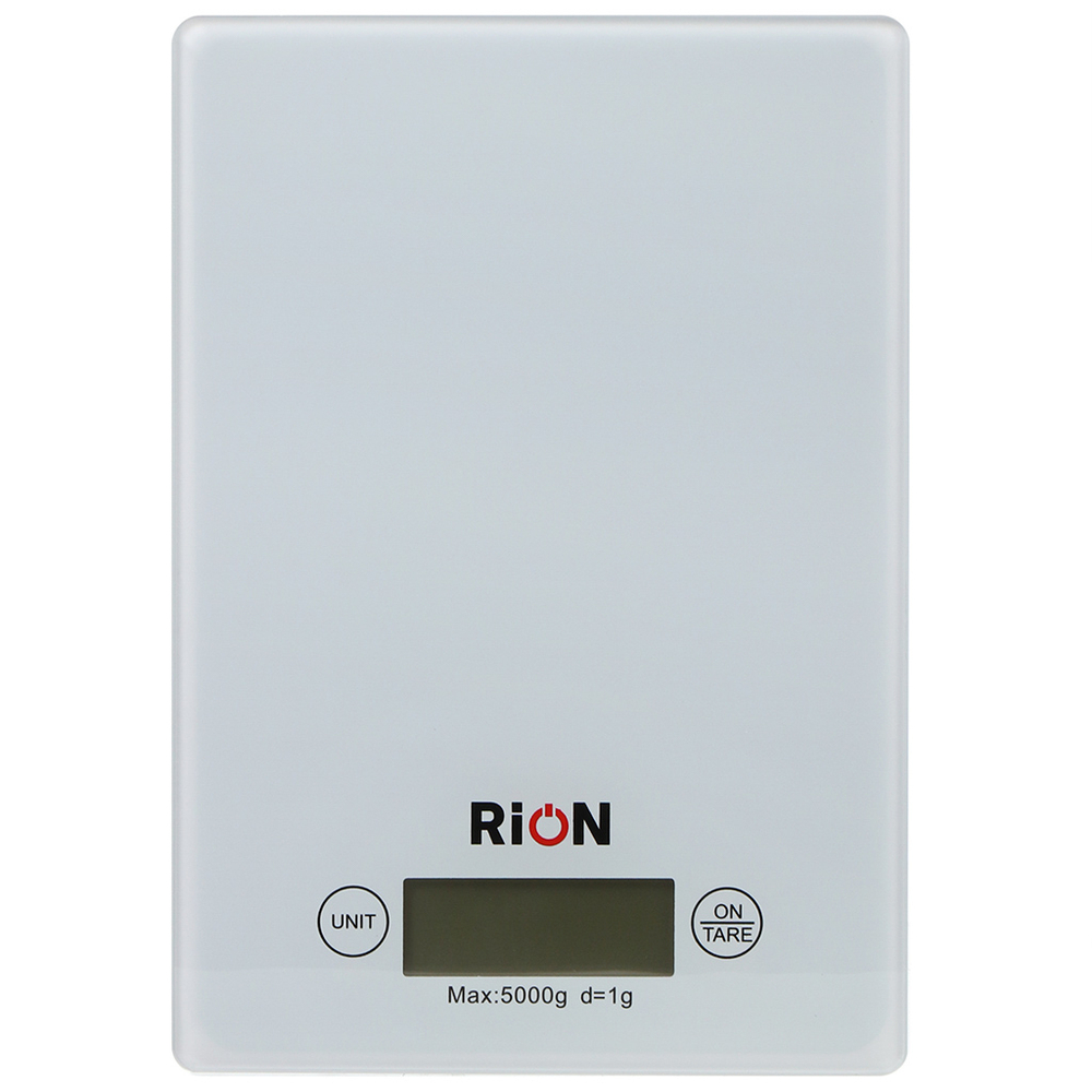 Весы кухонные электронные, стекло закаленное, Rion, платф, точн 1 г, до 5 кг, LCD-дисп, бел, BB-K08