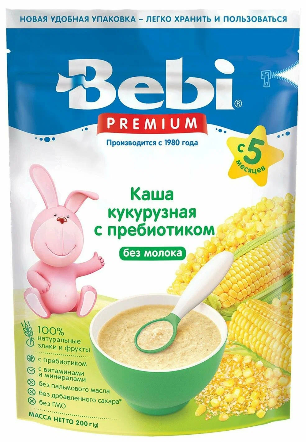 БЕБИ Каша (б/м) 200гр Кукурузная низкоаллергенная с пребиотиками ( с 5 мес.)