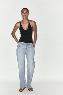 ZARA ТОП С ГОРЛОВИНОЙ ХАЛТЕР И БРЕТЕЛЬЮ СЗАДИ, ЧЕРНЫЙ