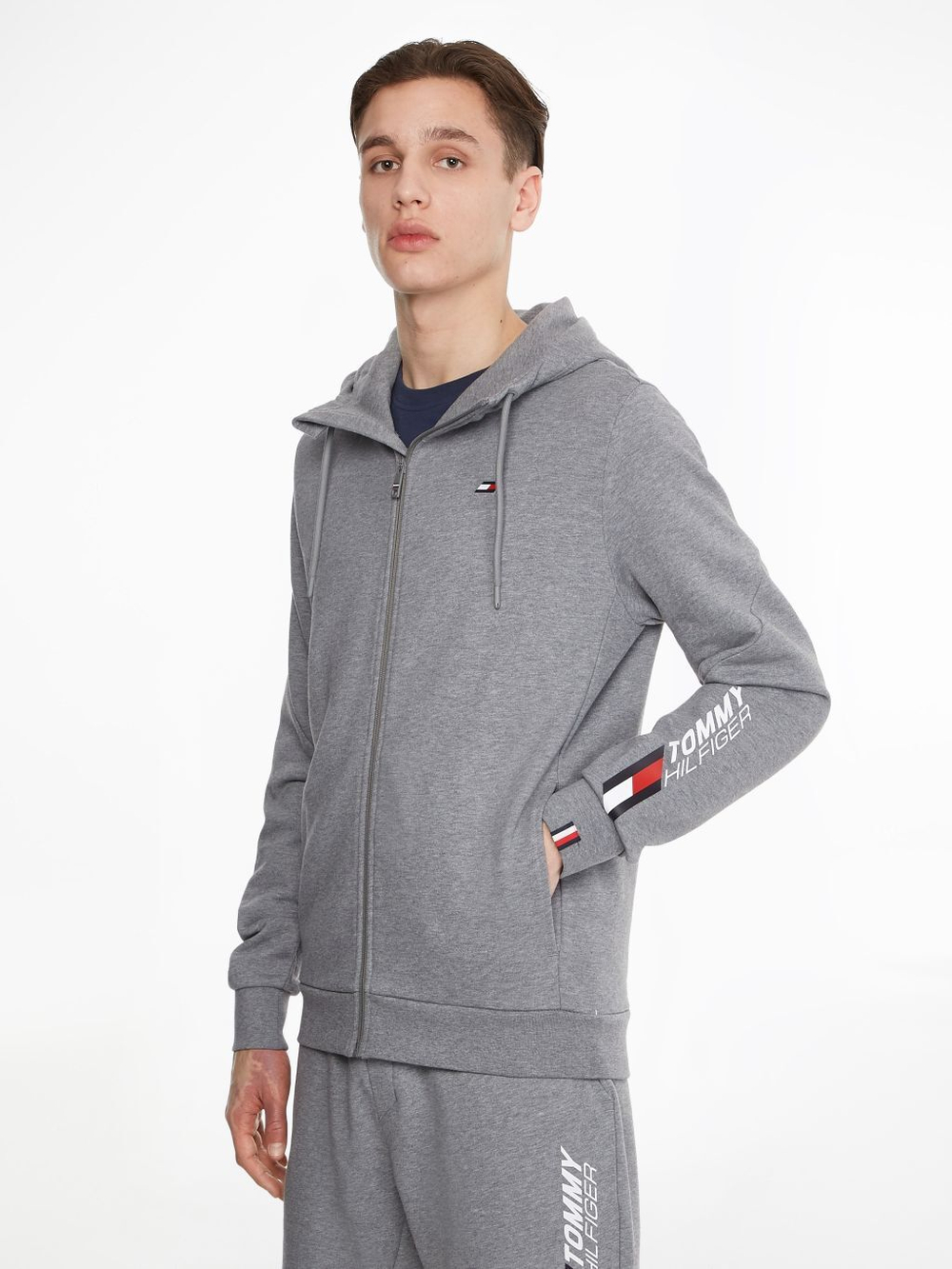 Мужская теннисная кофта Tommy Hilfiger Essentials FZ Hoody - серый