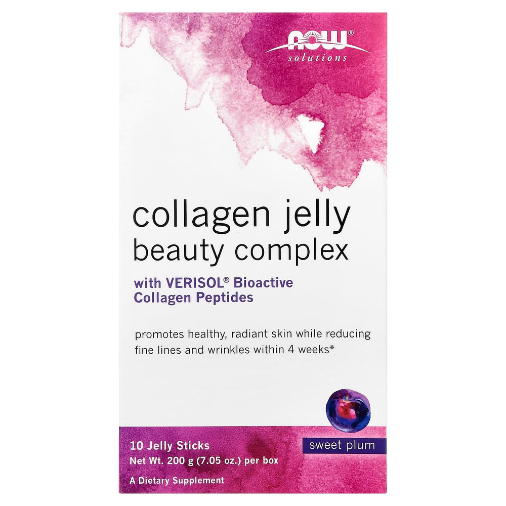 NOW Foods, Solutions, Collagen Jelly Beauty Complex, сладкая слива, 10 желейных палочек, 20 г (0,705 унции)