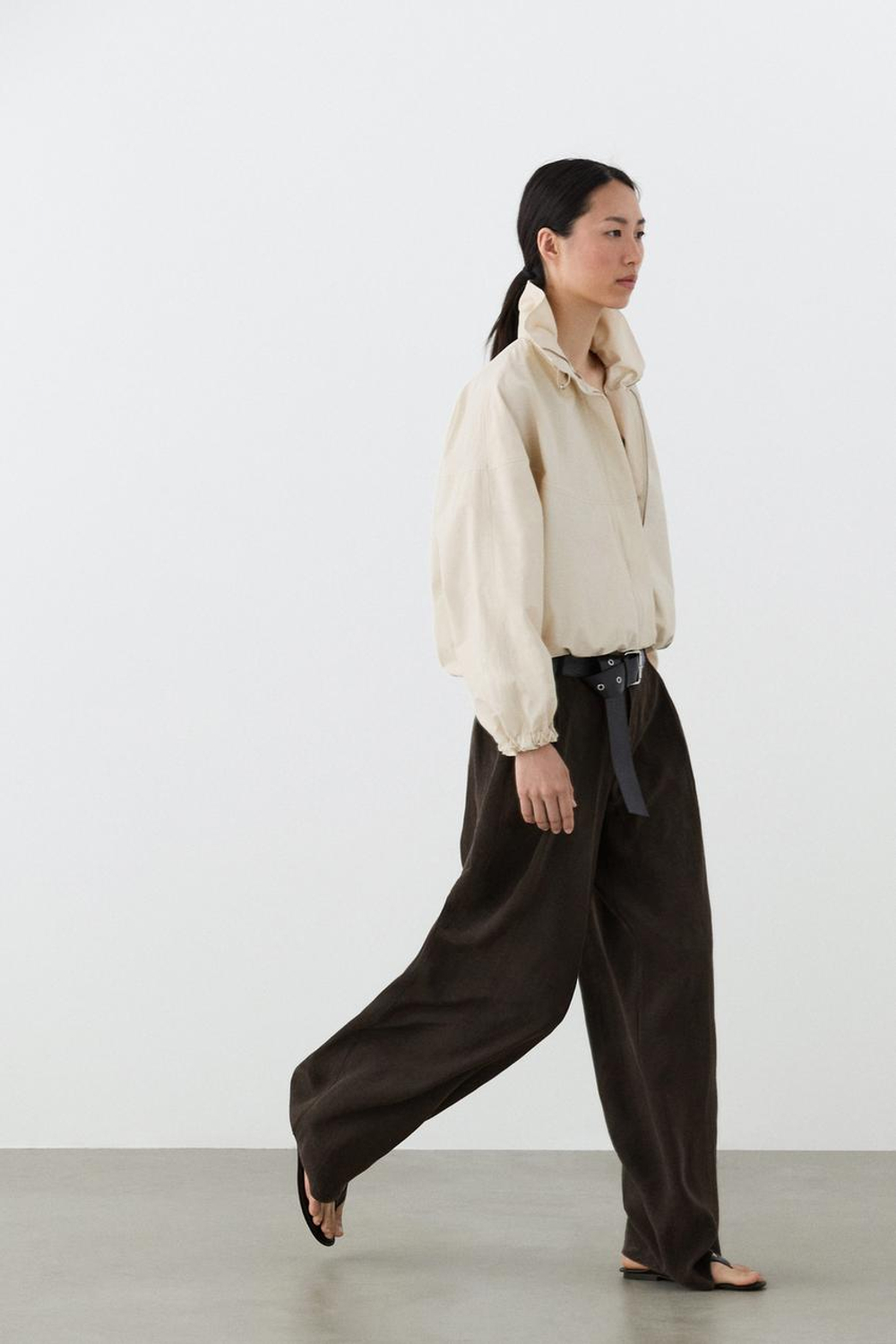 Massimo Dutti Широкие струящиеся брюки с вытачками, коричневый