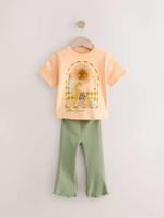 Футболка и легинсы-клеш в комплекте для девочки Next AD5-471, Светло-оранжевый, Хаки