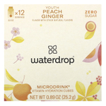 Waterdrop, Microdrink, витамины для восполнения потери жидкости, персик и имбирь, 12 кубиков, 25,2 г (0,89 унции)