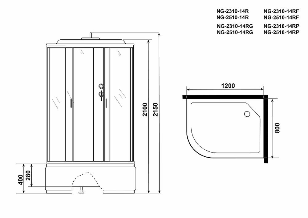 Душевая кабина Niagara Classic 120x80 R NG-2310-14RP без гидромассажа