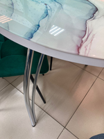 Стол неразд стеклянный Круг подстолье чайка хром Ст-ца текстура 1 ф/п (белая)