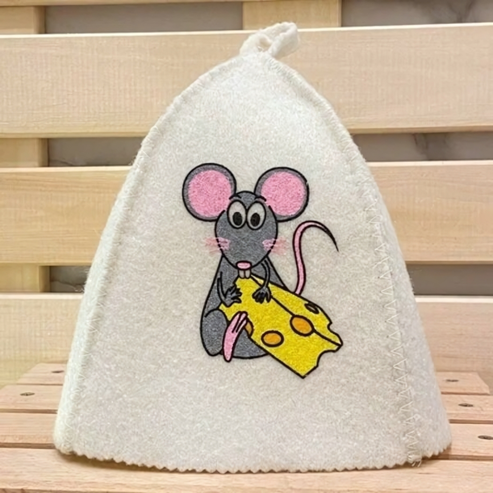 Шапка банная детская классическая с принтом «Мышь с сыром», цвет белый, (без упаковки)