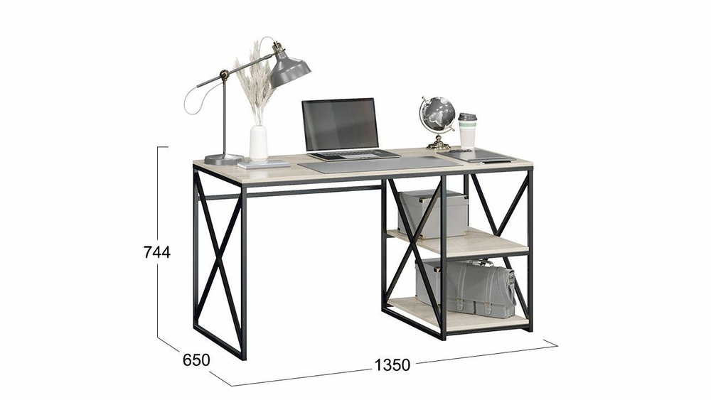 Стол письменный с полками Черный/Дуб Крафт белый 135х65х74,4 см