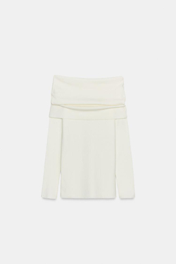 ZARA СВИТЕР С ОТКРЫТЫМИ ПЛЕЧАМИ, БЕЛЫЙ