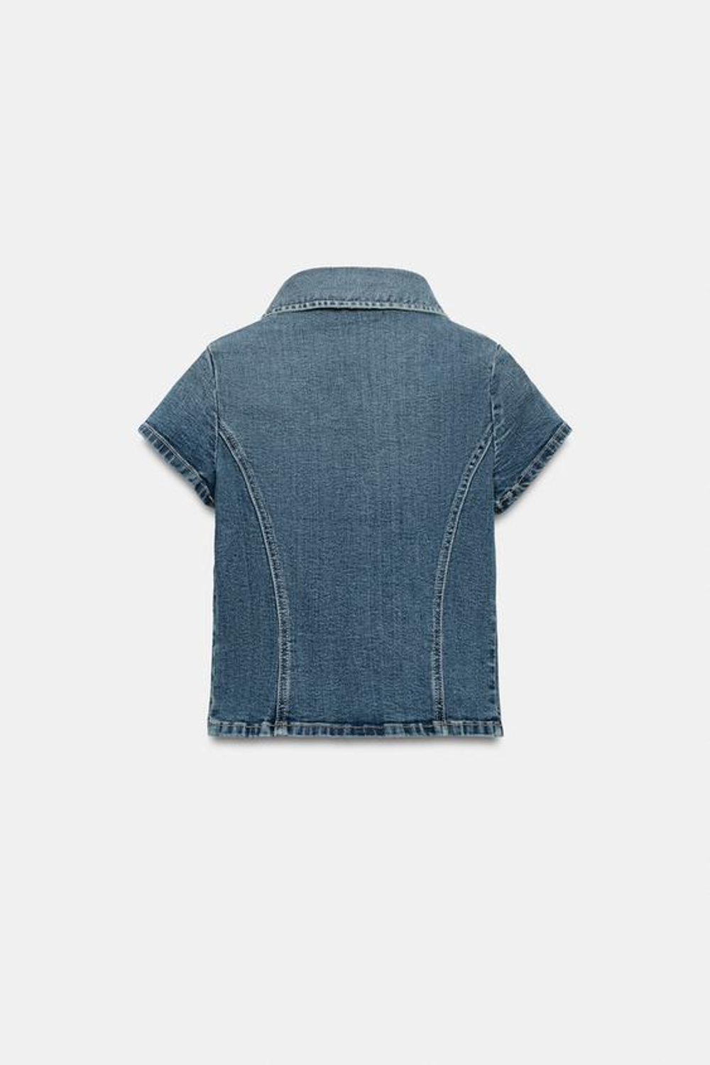 ZARA ПРИТАЛЕННАЯ ДЖИНСОВАЯ РУБАШКА TRF, СИНИЙ