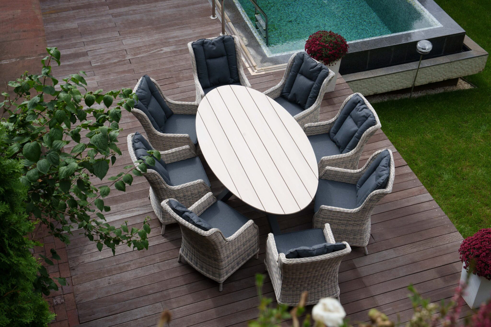 Стол обеденный овальный ЛУГАНО   алюминий/polywood   (цвет светло-серый) 2.2Х 1.14 м