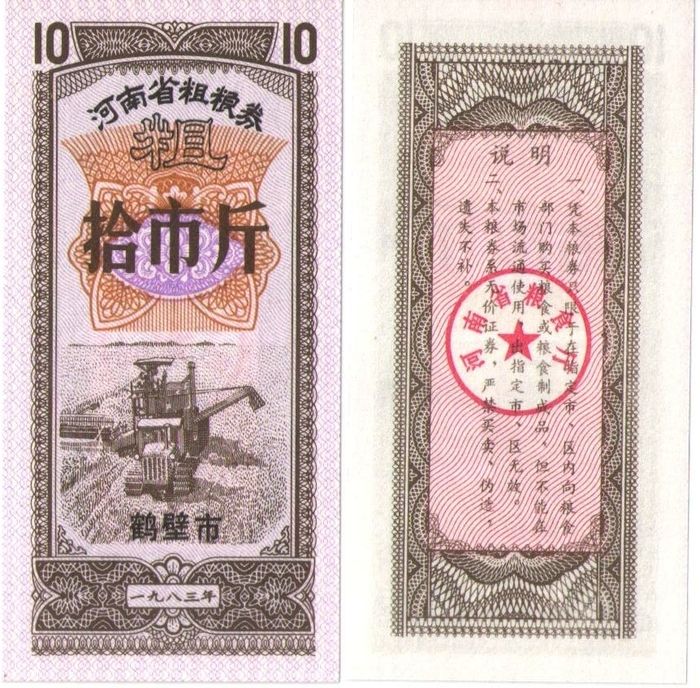 Продовольственный талон 10 единиц 1981 (Рисовые деньги) Китай, провинция Фуцзянь