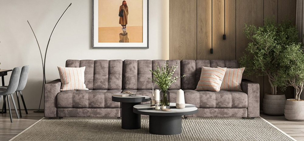 Диван Босс Гранд Велюр Алькантара серый