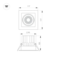Светильник MS-VORTEX-BUILT-S117x117-20W Warm3000 (BK-BK, 40 deg, 230V) (Arlight, IP20 Металл, 5 лет) 057955