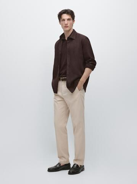 Massimo Dutti Брюки-джоггеры из смесовой хлопковой ткани, бежевый