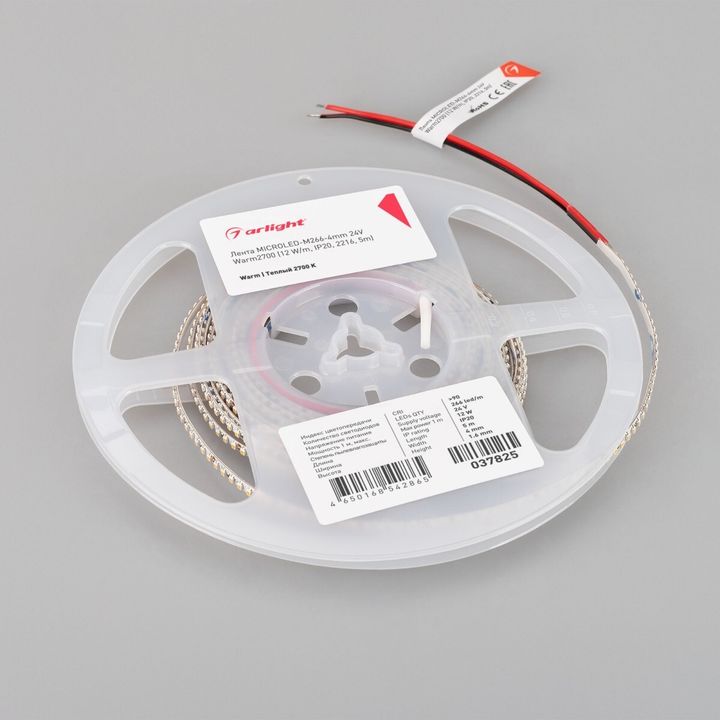 Светодиодная лента Arlight 12W/m 266LED/m 2216SMD теплый белый 5M MICROLED-M266-4mm 24V Warm2700 037825