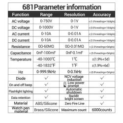 Мультиметр цифровой ANENG 681PRO, встроенный аккумулятор, черный