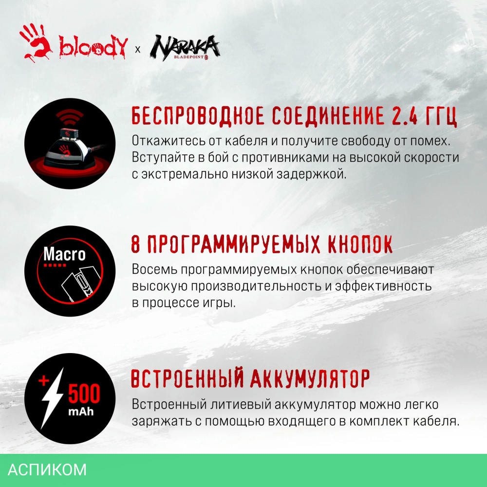 Мышь A4Tech Bloody R90 Plus Naraka белый/рисунок