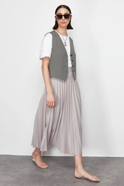 Серая плиссированная тканая юбка TCTSS24EE00010