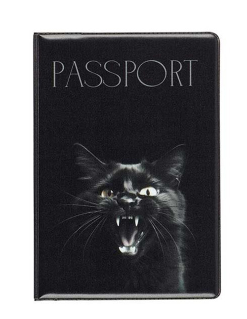 Обложка для паспорта ПВХ КОКОС Черный кот (252172)