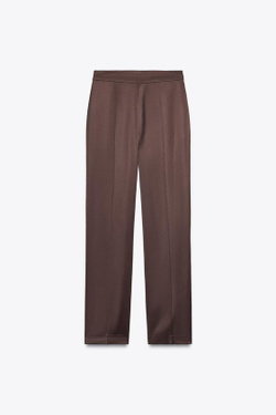 ZARA АТЛАСНЫЕ БРЮКИ ПРЯМОГО КРОЯ, КОРИЧНЕВЫЙ