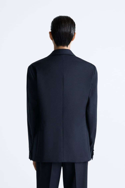 ZARA КОСТЮМНЫЙ БЛЕЙЗЕР ИЗ 100% ШЕРСТИ, МОРСКОЙ СИНИЙ