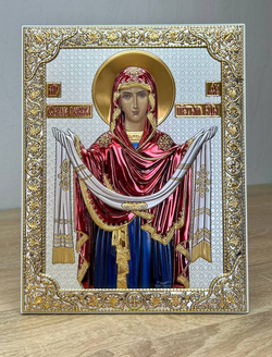 Покрова БМ, икона прямоугольная без рамки, белое дерево, эмаль 175х225
