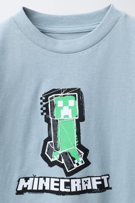 ZARA ФУТБОЛКА С ПРИНТОМ MINECRAFT © MOJANG AB. ™, СЕРО-СИНИЙ