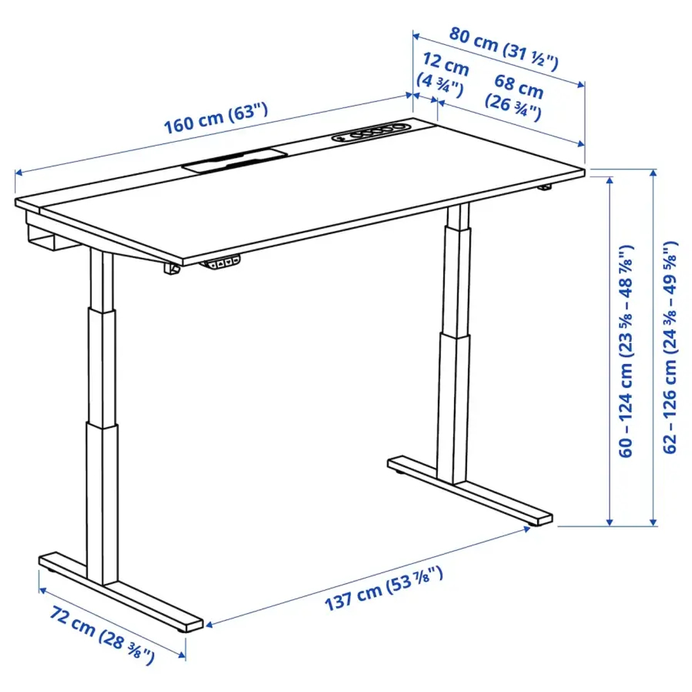 Письменный стол с регулировкой по высоте - IKEA MITTZON/МИТТЗОН ИКЕА, 160х80х62-126 см, белый