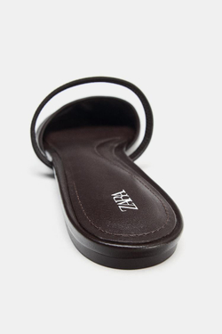 ZARA КОЖАНЫЕ БАЛЕТКИ-МЮЛИ, КОРИЧНЕВЫЙ