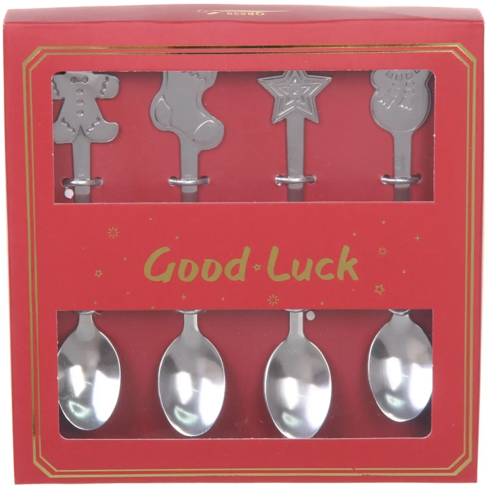 Набор чайных ложек 4шт «Новогодние символы» в подарочной коробке, серебро