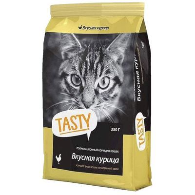 Сухой полнорационный корм для взрослых кошек TASTY с курицей 350 г