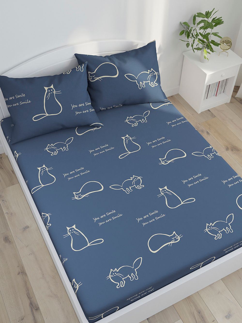 Постельное белье Simple House "Котики (полисатин)" 1,5-сп Наволочка 50х70 см 1 шт Простынь на резинке 90х200 см Пододеяльник 145х215 см