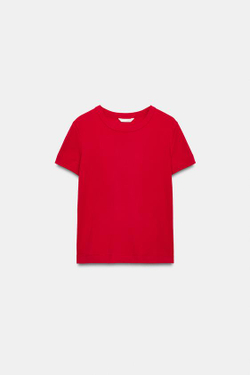ZARA ФУТБОЛКА INTERLOCK С КОРОТКИМ РУКАВОМ, ЯРКО-КРАСНЫЙ