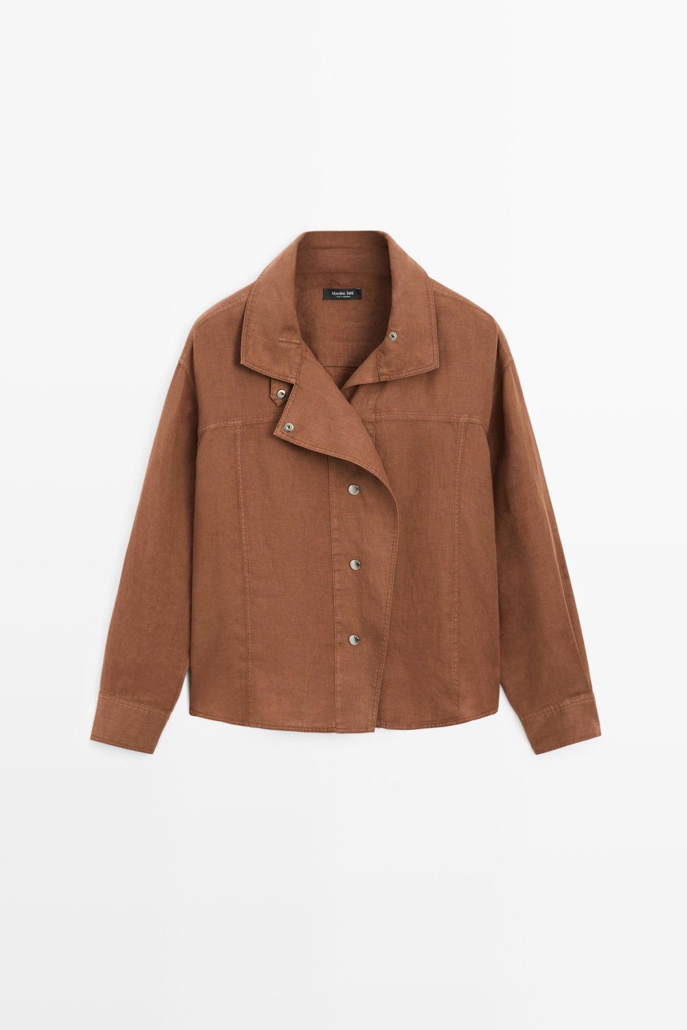 Massimo Dutti Льняная рубашка с кнопками, коричневый