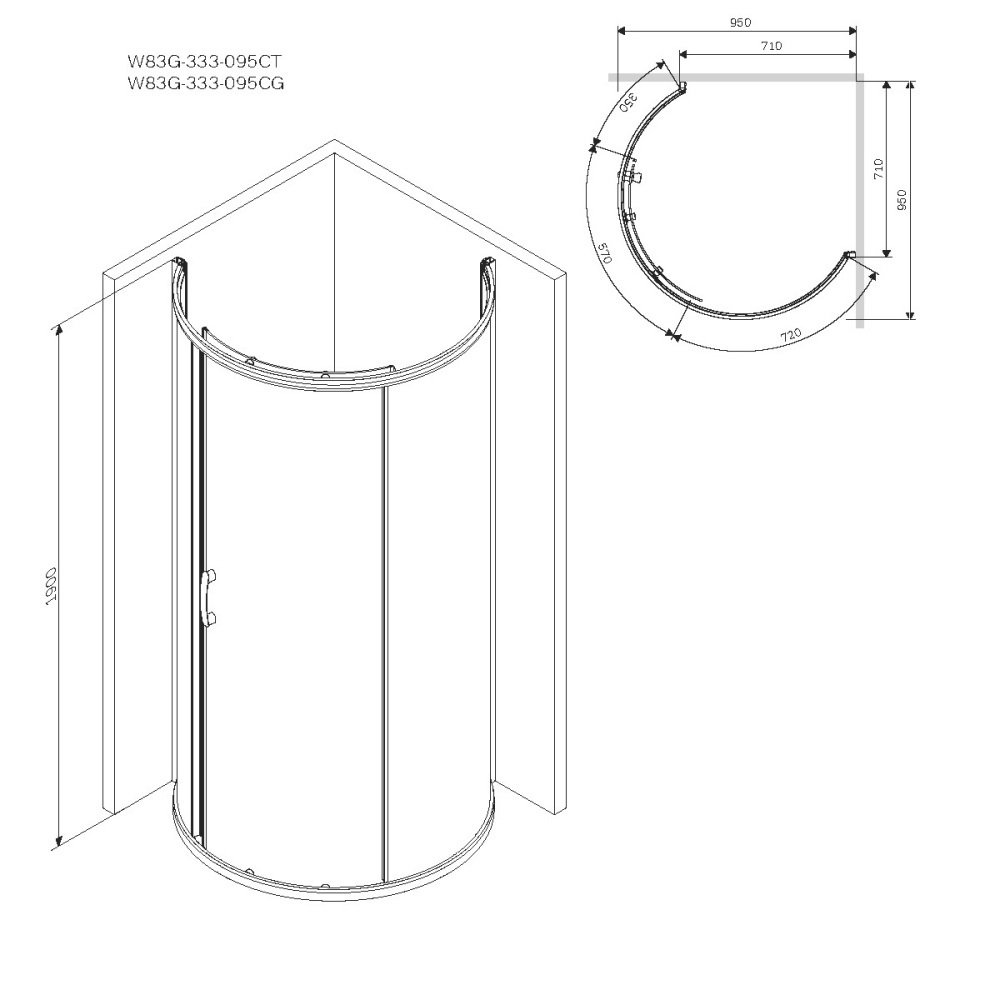 Душевое ограждение 95x95 см, без поддона AM.PM Like W83G-333-095CT