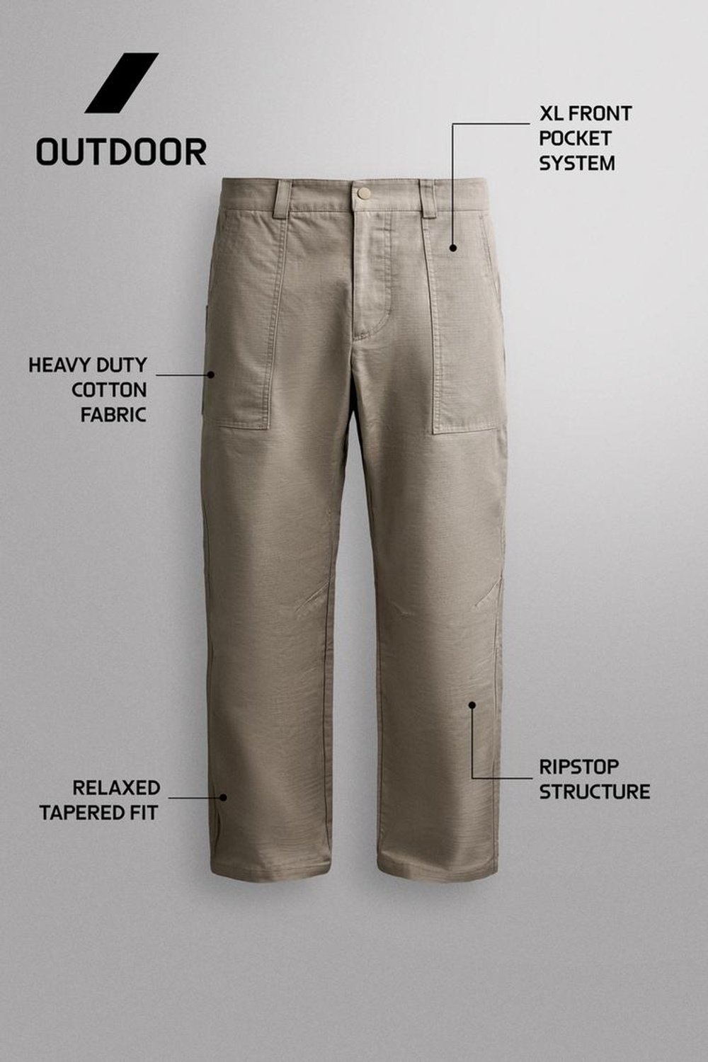 ZARA БРЮКИ TAPERED FIT ДЛЯ СКАЛОЛАЗАНИЯ, ЦВЕТ СЛОНОВОЙ КОСТИ