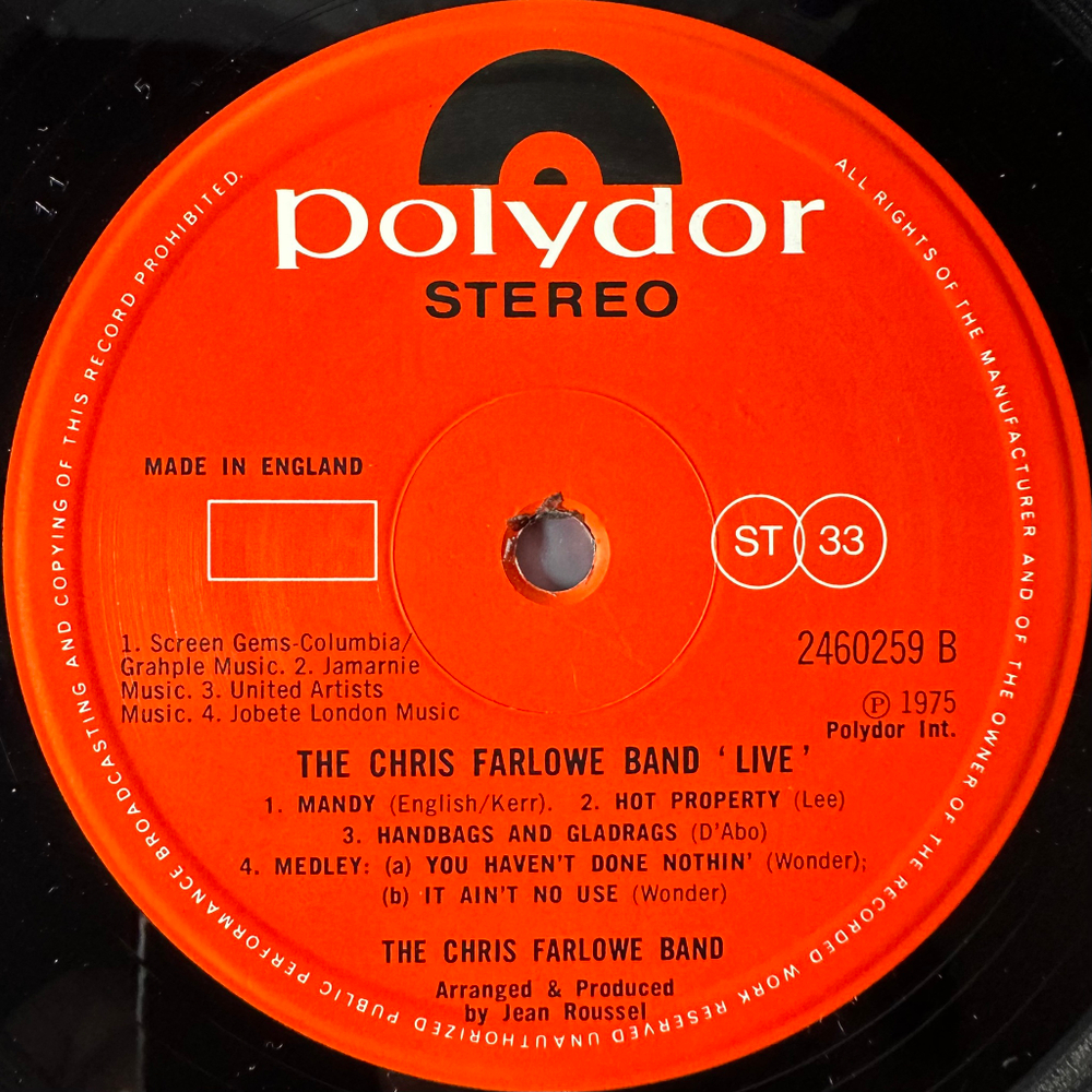 The Chris Farlowe Band ‎– Live! (Англия 1975г.)
