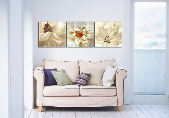 Модульная картина "Триптих белые цветы"