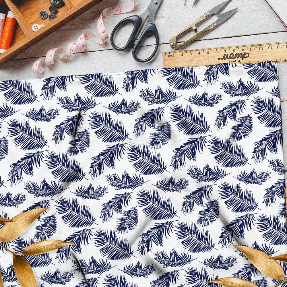 Ткань саржа синие перья