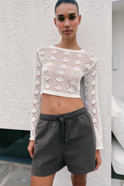 ZARA ШОРТЫ ИЗ 100% ХЛОПКА С ЭЛАСТИЧНЫМ ПОЯСОМ, СЕРЫЙ