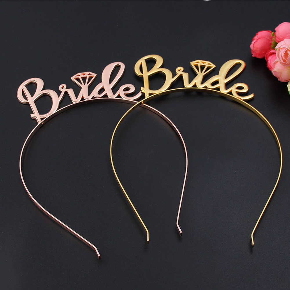 Ободок-корона из металла «BRIDE» в золотом цвете