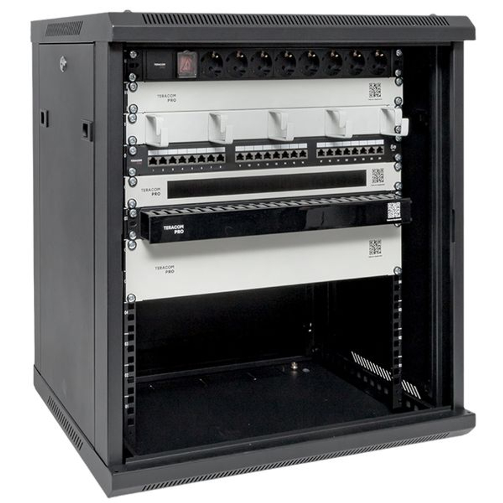Шкаф настенный 19" TERACOM PRO 12U 600x450 мм дверь стеклянная с замком-ручкой чёрный