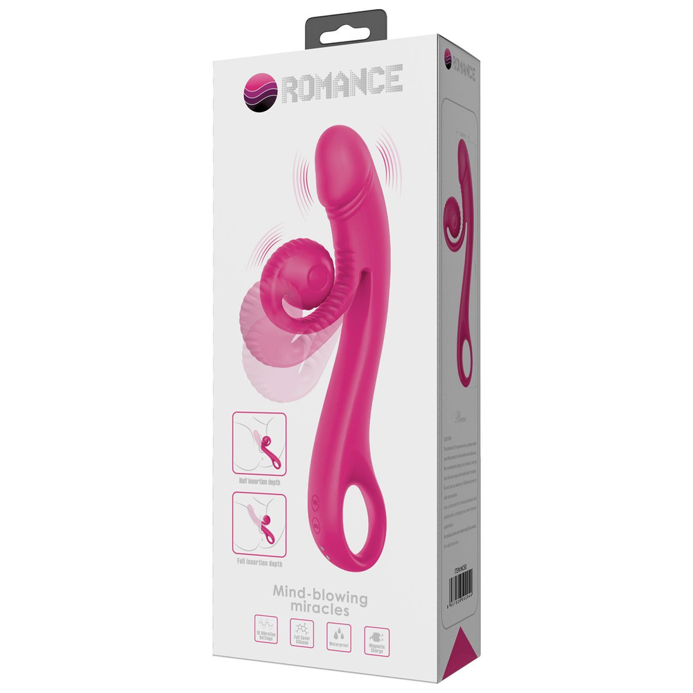 Розовый вибратор Beau с подвижным отростком-улиткой - 23 см. (Цвет: розовый)