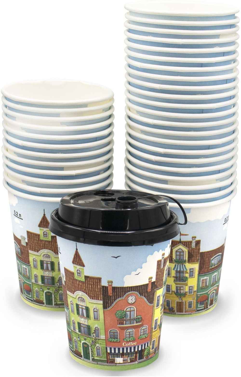 Стаканы бумажные однослойные 200мл "Город" SP9 (50/1000 шт)