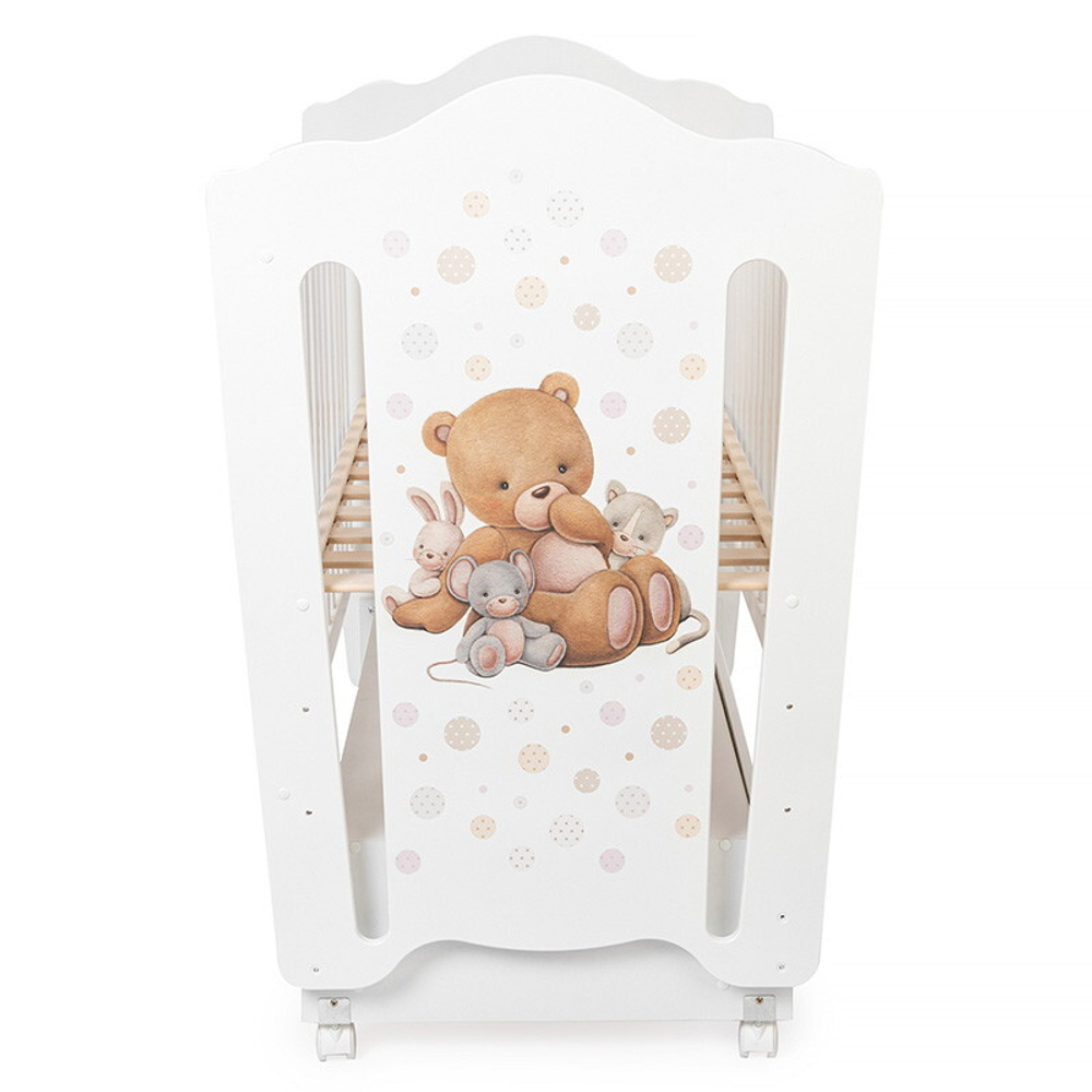 Детская кроватка Vikalex Мишкина Компания маятник, колесо белый