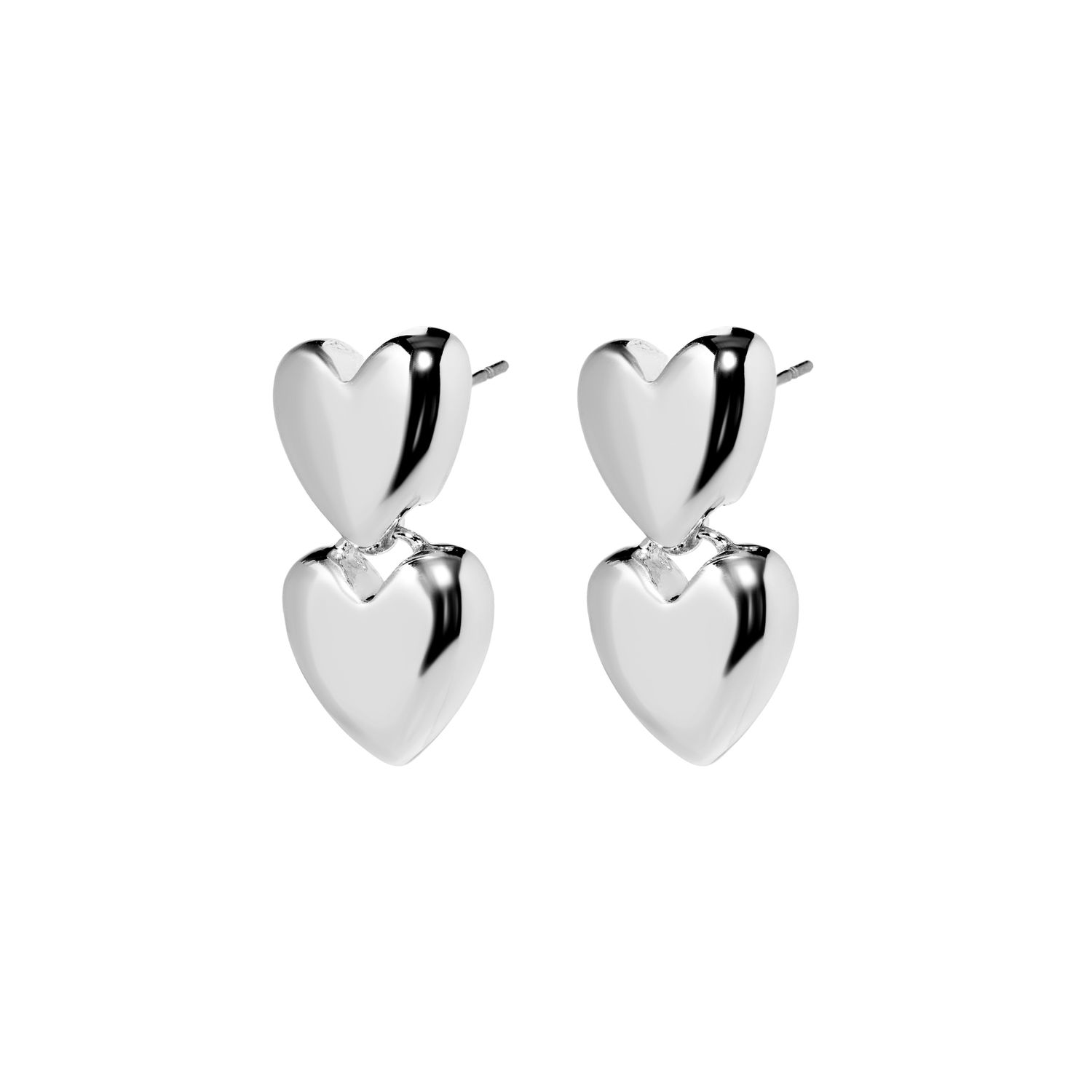 Серьги Double Heart Earrings - Silver