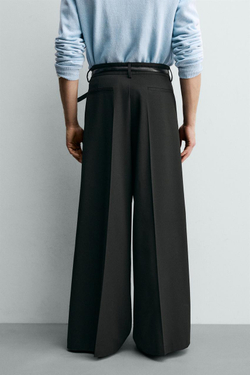 ZARA БРЮКИ WIDE FIT СО СКЛАДКАМИ, ЧЕРНЫЙ